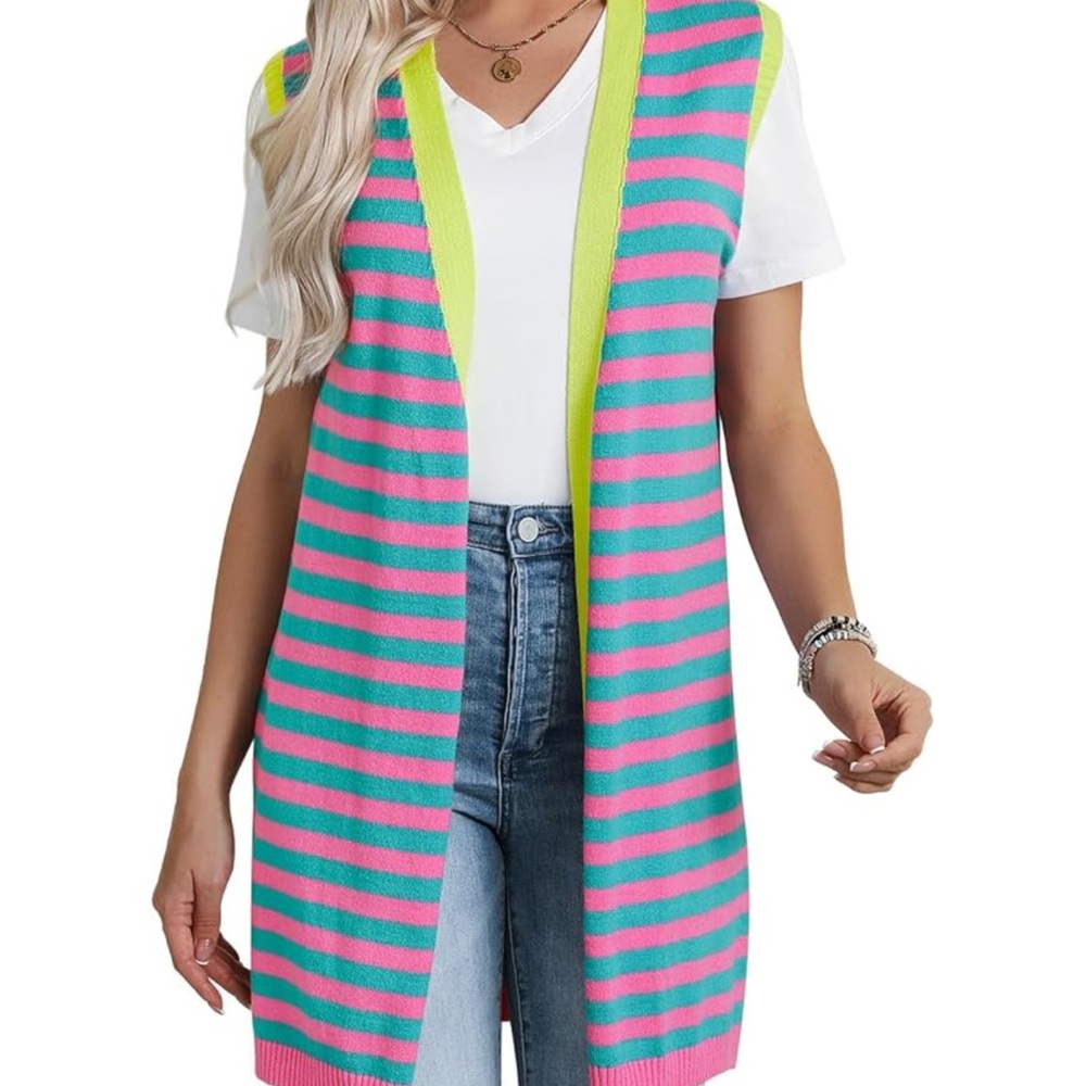 Colorful Striped Open Cardigan